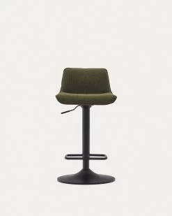 Zenda Stool In Dark Green Chenille And Matt Black Steel Height 81-102 Cm | Kave Home -Quality Furniture Store C0600012SO06 1V05