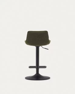Zenda Stool In Dark Green Chenille And Matt Black Steel Height 81-102 Cm | Kave Home -Quality Furniture Store C0600012SO06 1V06