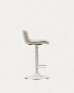 Zenda Stool In Beige Chenille And Matt White Steel 81-102 Cm | Kave Home -Quality Furniture Store C0600013SO11 1V02