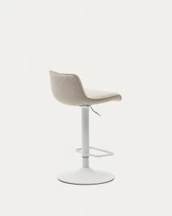 Zenda Stool In Beige Chenille And Matt White Steel 81-102 Cm | Kave Home -Quality Furniture Store C0600013SO11 1V03