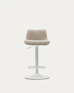 Zenda Stool In Beige Chenille And Matt White Steel 81-102 Cm | Kave Home -Quality Furniture Store C0600013SO11 1V05