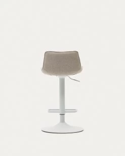 Zenda Stool In Beige Chenille And Matt White Steel 81-102 Cm | Kave Home -Quality Furniture Store C0600013SO11 1V06