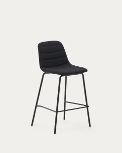 Zunilda Stool In Black Chenille And Steel Finished With Matt Black Finish Height 65 Cm | Kave Home