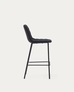 Zunilda Stool In Black Chenille And Steel Finished With Matt Black Finish Height 65 Cm | Kave Home -Quality Furniture Store C0600038SO01 1V02