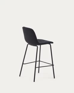 Zunilda Stool In Black Chenille And Steel Finished With Matt Black Finish Height 65 Cm | Kave Home -Quality Furniture Store C0600038SO01 1V03