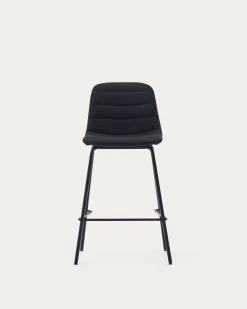Zunilda Stool In Black Chenille And Steel Finished With Matt Black Finish Height 65 Cm | Kave Home -Quality Furniture Store C0600038SO01 1V04