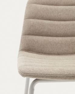 Zunilda Stool In Beige Chenille And Steel With Matt White Finish Height 65 Cm | Kave Home -Quality Furniture Store C0600038SO11 1D01