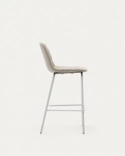 Zunilda Stool In Beige Chenille And Steel With Matt White Finish Height 65 Cm | Kave Home -Quality Furniture Store C0600038SO11 1V02