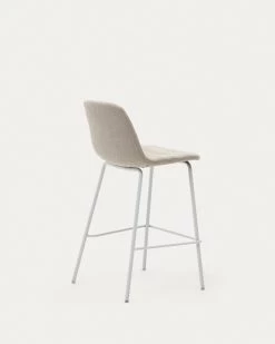 Zunilda Stool In Beige Chenille And Steel With Matt White Finish Height 65 Cm | Kave Home -Quality Furniture Store C0600038SO11 1V03