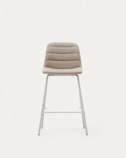 Zunilda Stool In Beige Chenille And Steel With Matt White Finish Height 65 Cm | Kave Home -Quality Furniture Store C0600038SO11 1V04