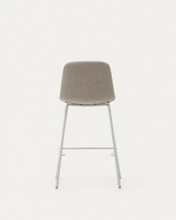Zunilda Stool In Beige Chenille And Steel With Matt White Finish Height 65 Cm | Kave Home -Quality Furniture Store C0600038SO11 1V05