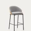 Eamy Light Grey Stool In An Ash Wood Veneer With A Natural Finish And Black Metal 65 Cm | Kave Home -Quality Furniture Store C0600053HE12 1V01