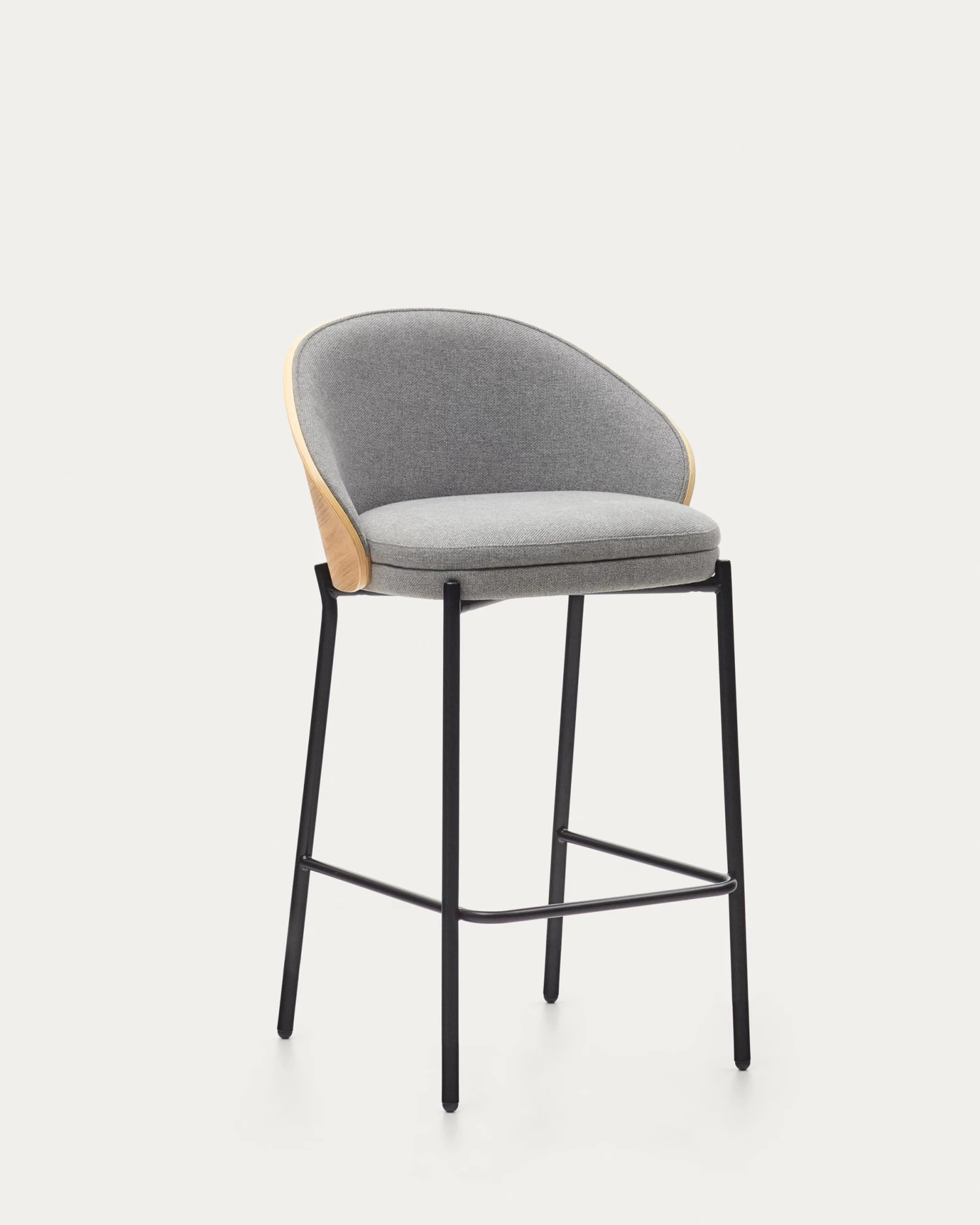 Eamy Light Grey Stool In An Ash Wood Veneer With A Natural Finish And Black Metal 65 Cm | Kave Home 3 Eamy Light Grey Stool In An Ash Wood Veneer With A Natural Finish And Black Metal 65 Cm | Kave Home