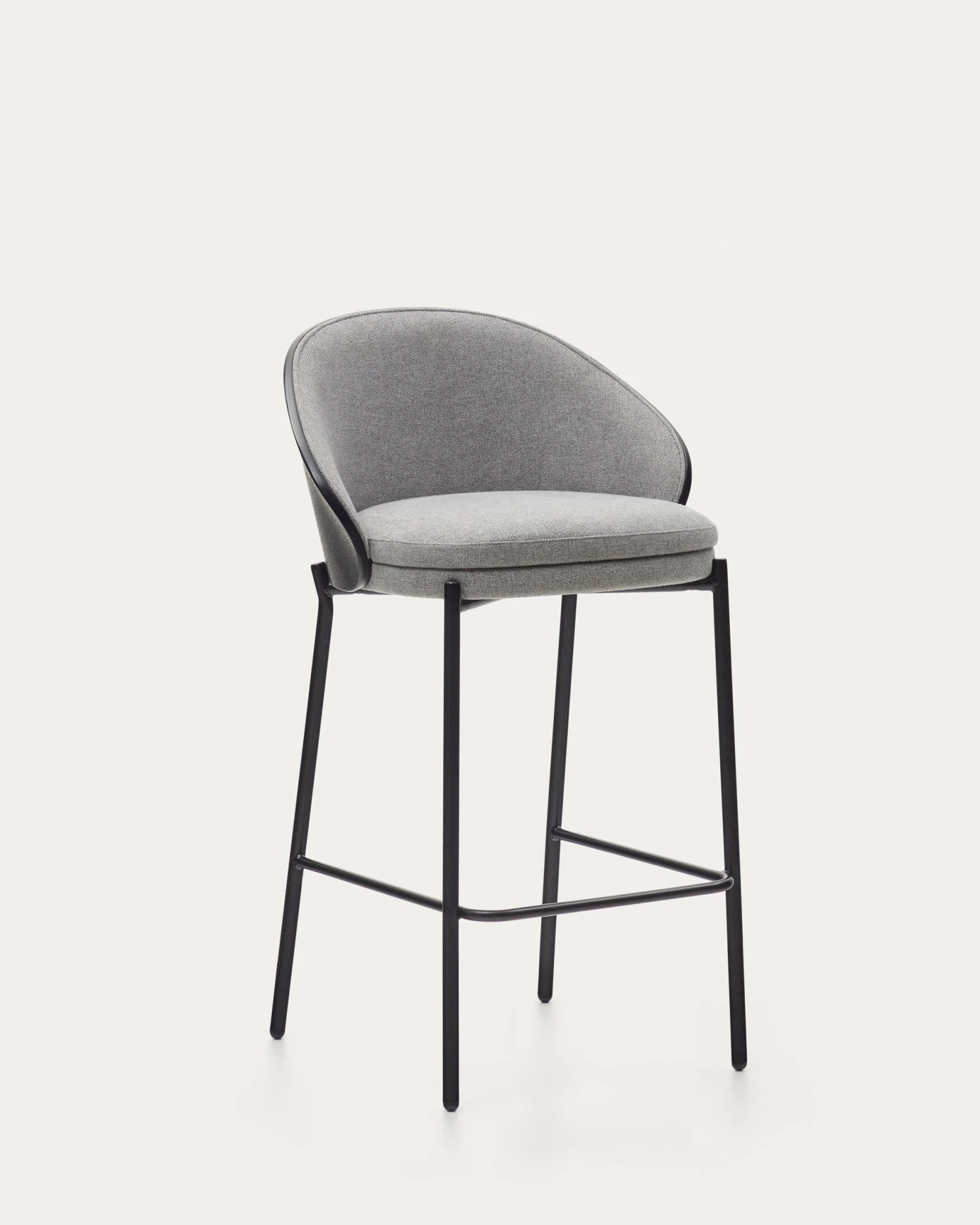 Eamy Light Grey Stool In An Ash Wood Veneer With A Black Finish And Black Metal 65 Cm | Kave Home 3 Eamy Light Grey Stool In An Ash Wood Veneer With A Black Finish And Black Metal 65 Cm | Kave Home