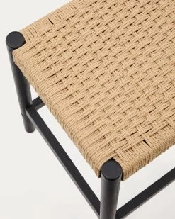 Yalia Stool In Solid Oak Wood In A 100% FSC Black Finish And Rope Cord Height 65 Cm | Kave Home -Quality Furniture Store C0600073CP46 1D01
