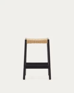 Yalia Stool In Solid Oak Wood In A 100% FSC Black Finish And Rope Cord Height 65 Cm | Kave Home -Quality Furniture Store C0600073CP46 1V02