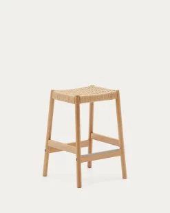 Yalia Stool In Solid Oak Wood In A 100% FSC Natural Finish And Rope Cord Height 65 Cm | Kave Home