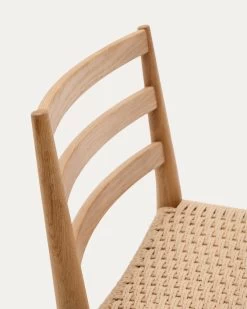 Analy Stool With A Backrest In Solid Oak Wood In A Natural Finish, 100% FSC And Rope Cord Seat, 70 Cm -Quality Furniture Store C0600081CP46 1D02