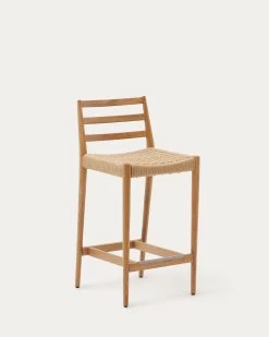 Analy Stool With A Backrest In Solid Oak Wood In A Natural Finish, 100% FSC And Rope Cord Seat, 70 Cm