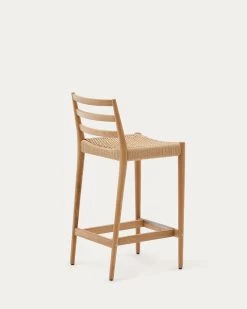 Analy Stool With A Backrest In Solid Oak Wood In A Natural Finish, 100% FSC And Rope Cord Seat, 70 Cm -Quality Furniture Store C0600081CP46 1V03