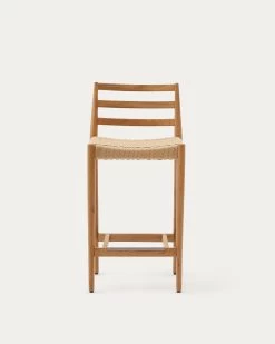Analy Stool With A Backrest In Solid Oak Wood In A Natural Finish, 100% FSC And Rope Cord Seat, 70 Cm -Quality Furniture Store C0600081CP46 1V04
