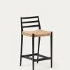 Analy Stool With A Backrest In Solid Oak Wood In A Black Finish, 100% FSC And Rope Cord Seat, 70 Cm -Quality Furniture Store C0600082CP46 1V01