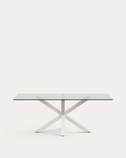 Argo Glass Table With Steel Legs With White Finish 200 X 100 Cm | Kave Home