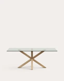 Argo Glass Table With Steel Legs With Wood-effect Finish 200 X 100 Cm | Kave Home