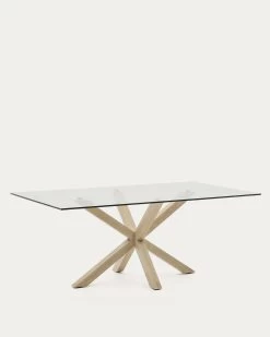 Argo Glass Table With Steel Legs With Wood-effect Finish 200 X 100 Cm | Kave Home -Quality Furniture Store C429C07 1V02