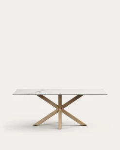 Argo Porcelain Table In White With Steel Wooden Effect Legs 200 X 100 Cm | Kave Home