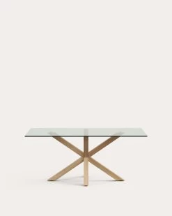 Argo Glass Table With Steel Legs With Wood-effect Finish 180 X 100 Cm | Kave Home