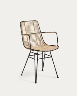 Tishana Rattan And Black Steel Chair With Armrests | Kave Home