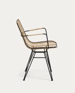Tishana Rattan And Black Steel Chair With Armrests | Kave Home -Quality Furniture Store C824E01 1V02