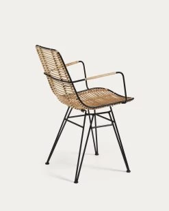 Tishana Rattan And Black Steel Chair With Armrests | Kave Home -Quality Furniture Store C824E01 1V03