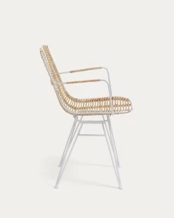 Tishana Rattan And White Steel Chair With Armrests | Kave Home -Quality Furniture Store C824E05 1V02