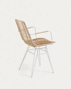 Tishana Rattan And White Steel Chair With Armrests | Kave Home -Quality Furniture Store C824E05 1V03