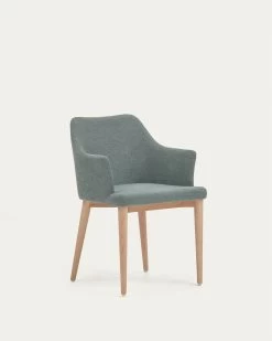 Croft Chair In Dark Green Chenille With Solid Ash Wood Legs | Kave Home