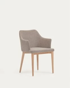 Croft Chair In Brown Chenille With Solid Ash Wood Legs | Kave Home