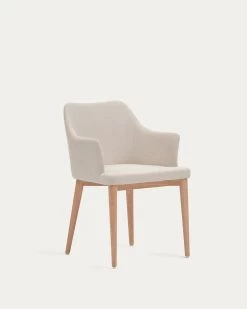 Croft Chair In Beige Chenille With Solid Ash Wood Legs | Kave Home