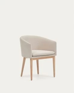 Harlan Beige Chenille Chair With Solid Ash Wood Legs | Kave Home