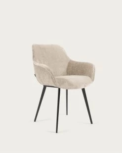 Amira Chair In Beige Chenille With Steel Legs With Black Finish | Kave Home