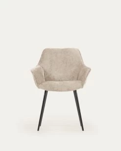 Amira Chair In Beige Chenille With Steel Legs With Black Finish | Kave Home -Quality Furniture Store CC0253BG12 1V04