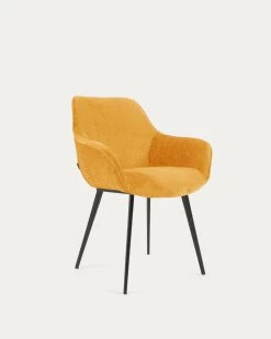 Amira Chair In Mustard Chenille With Steel Legs With Black Finish | Kave Home