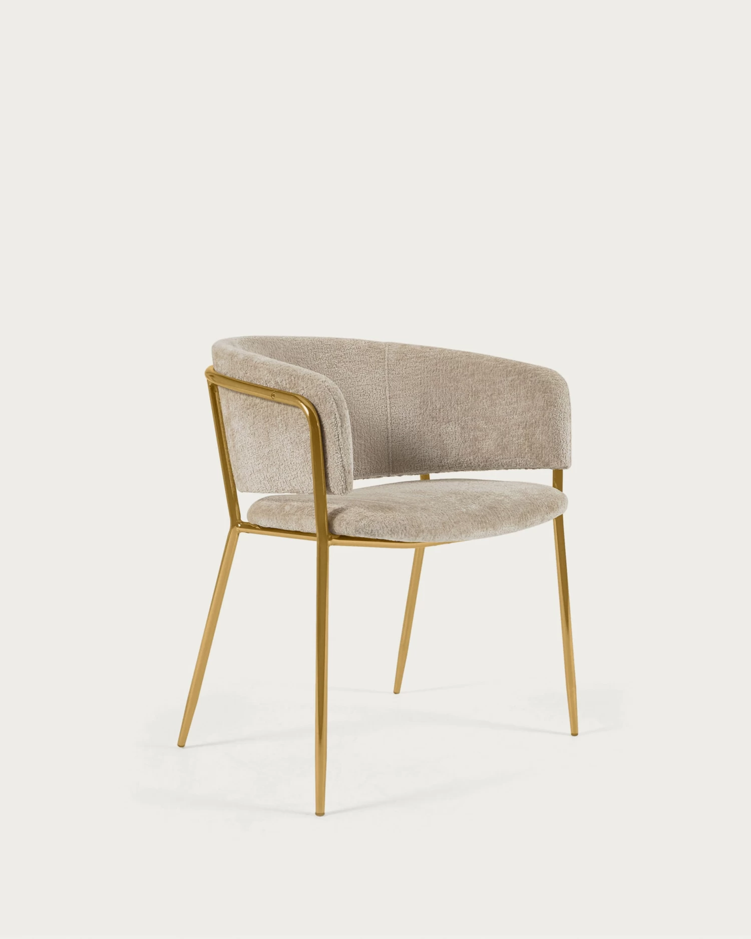 Runnie Chair In Beige Chenille With Steel Legs And Gold Finish | Kave Home 3 Runnie Chair In Beige Chenille With Steel Legs And Gold Finish | Kave Home
