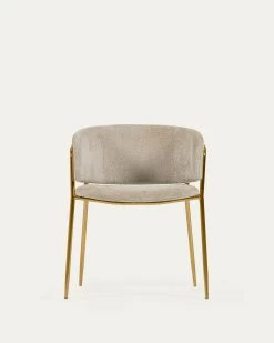 Runnie Chair In Beige Chenille With Steel Legs And Gold Finish | Kave Home 19 Runnie Chair In Beige Chenille With Steel Legs And Gold Finish | Kave Home -Quality Furniture Store CC0297BG12 1V05
