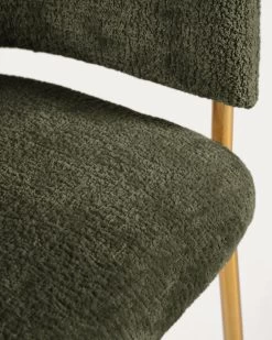 Runnie Chair In Dark Green Chenille With Steel Legs And Gold Finish | Kave Home -Quality Furniture Store CC0297BG19 1D01