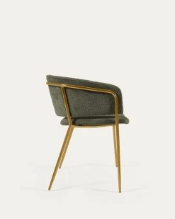 Runnie Chair In Dark Green Chenille With Steel Legs And Gold Finish | Kave Home -Quality Furniture Store CC0297BG19 1V02