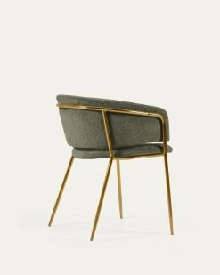Runnie Chair In Dark Green Chenille With Steel Legs And Gold Finish | Kave Home -Quality Furniture Store CC0297BG19 1V03
