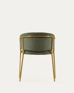 Runnie Chair In Dark Green Chenille With Steel Legs And Gold Finish | Kave Home -Quality Furniture Store CC0297BG19 1V04