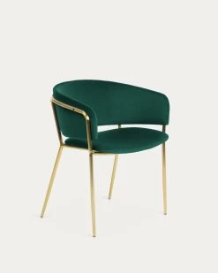 Runnie Green Velvet Chair With Steel Legs And Gold Finish | Kave Home